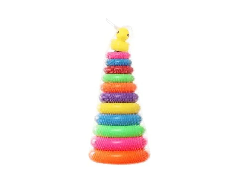 عامود حلقات بلاستيكي 12 قطعة ملونة مع بطة