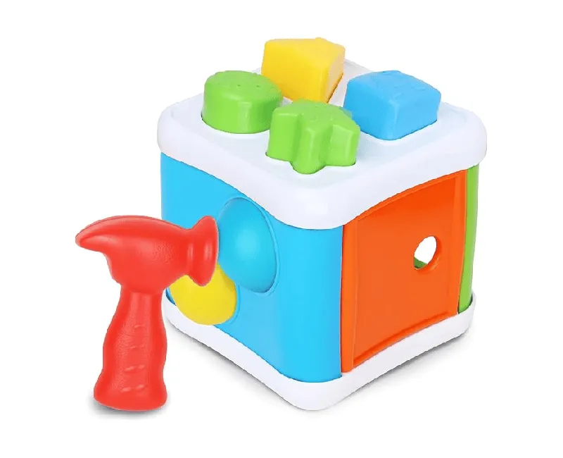 مكعب انشطة مع مطرقة , 4 اشكال هندسية و 2 كورة