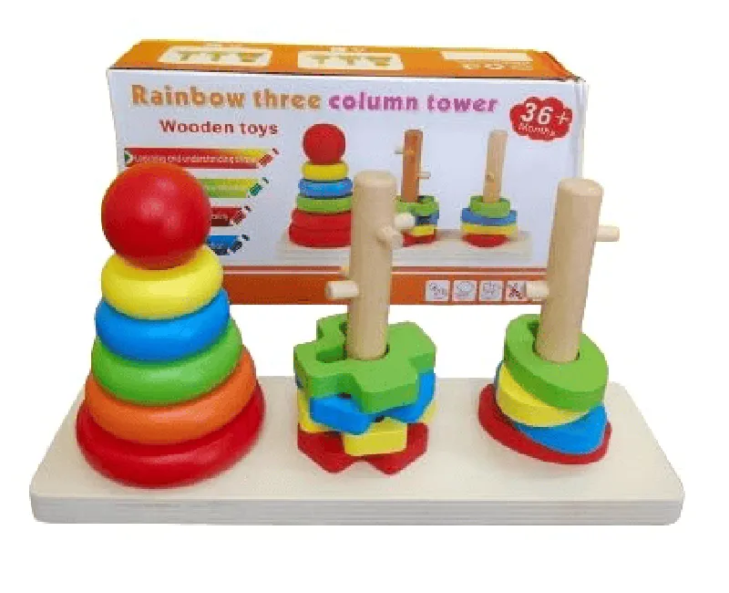 عامود مكعبات خشبية  3 اشكال هندسية