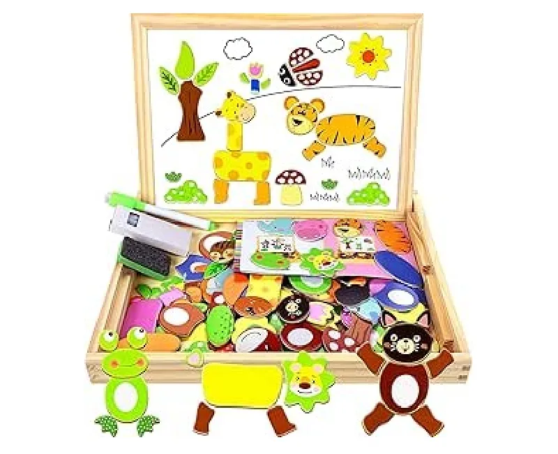 سبورة خشب مغناطيسية بوجهين مع مكعبات بازل