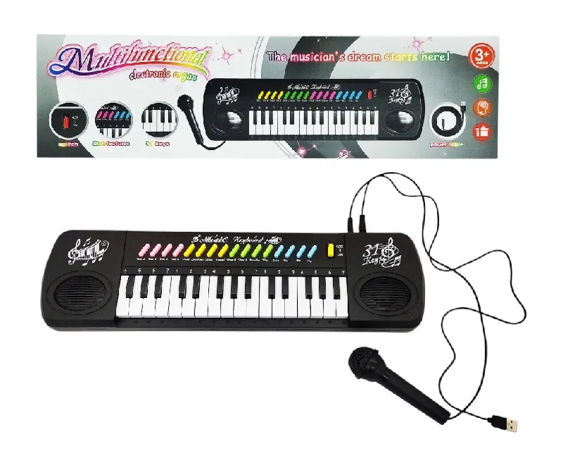بيانو موسيقي كهربائي يحتوي علي 31 مفتاح مع وصلة usb (اسود)