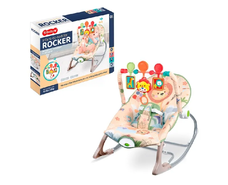 باونسر هزاز بشكل أسد مع شريط العاب بلاستيكية -بيج