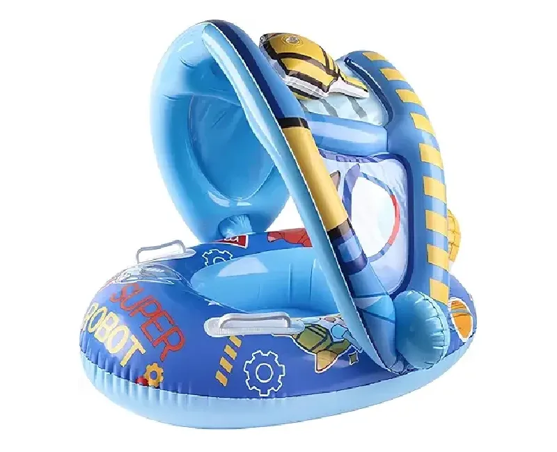 عوامة اطفال قابلة للنفخ بغطاء شمس-ازرق