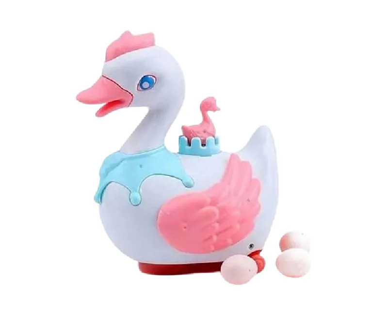 وزة دوارة متحركة مع 3 بيضات - ابيض