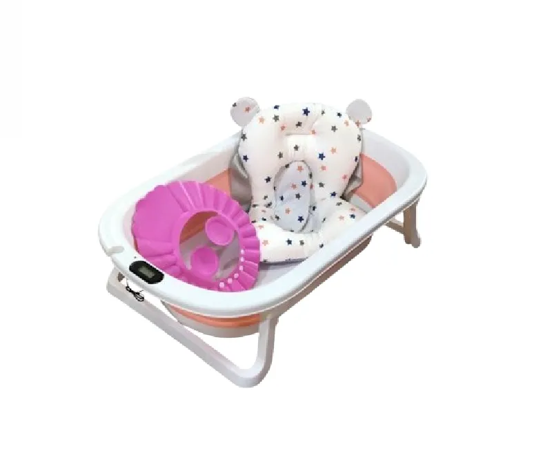 بانيو استحمام رقمي سيليكون مع مخدة و كاب شاور -بينك