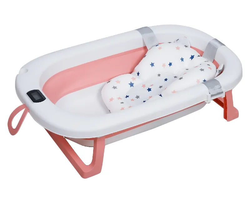 بانيو استحمام ديجيتال مع مخدة استحمام و كاب شاورو 2 ليفة   _ لون بينك