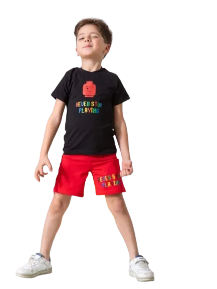 ترنج ولادي قطعتين تي شيرت وشورت احمر في اسود*53