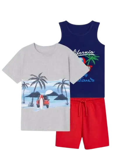 طقم ولادي مكون من 3 قطع تي شيرت كت وشورت وتي شيرت بنص*67