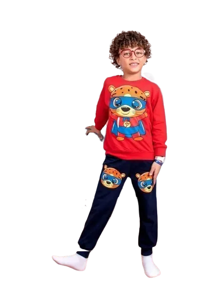 طقم ولادي قطعتين بنطلون وتي شيرت بكم شتوي *35