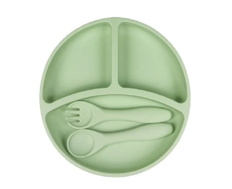 ادوات طعام 3 قطع _ طبق و معلقة و شوكة_لون منت اخضر