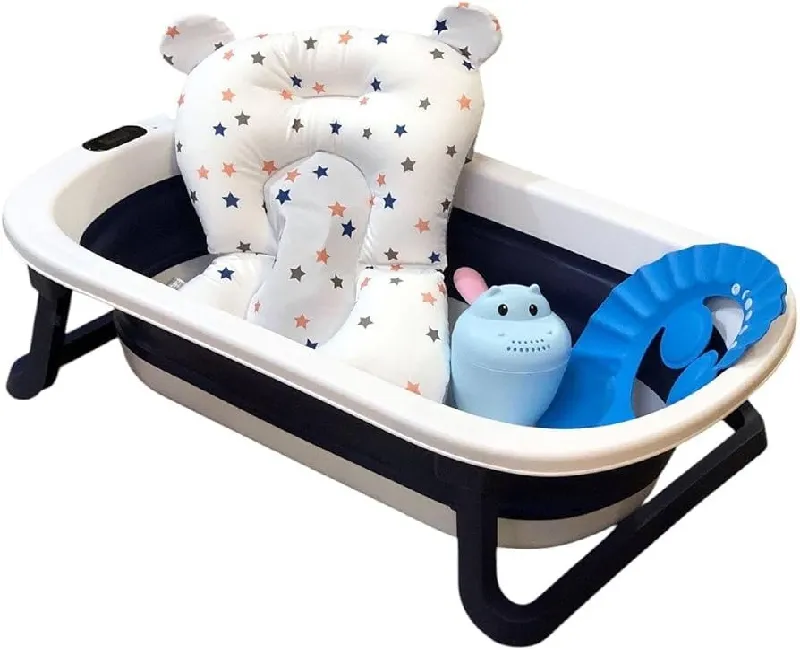 بانيو استحمام  - ازرق مع مخدة استحمام وكاب شاور فوم و كوب- 2 ليف استحمام