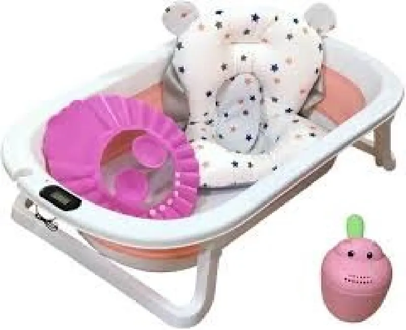 بانيو استحمام  - بينك مع مخدة استحمام وكاب شاور فوم و كوب- 2 ليف استحمام