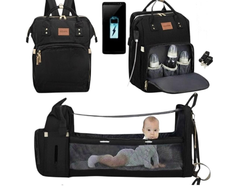 شنطة مستلزمات بيبي و سرير _ لون اسود